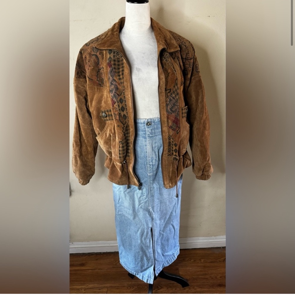 Brown Patterned Bomber Jacket - image 3